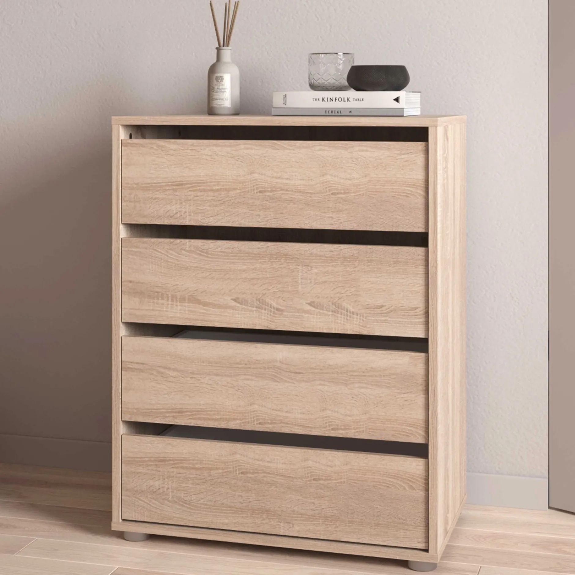 Blokty Kommode - 60x40x76cm - 4 Schubladen - Eiche Dekor