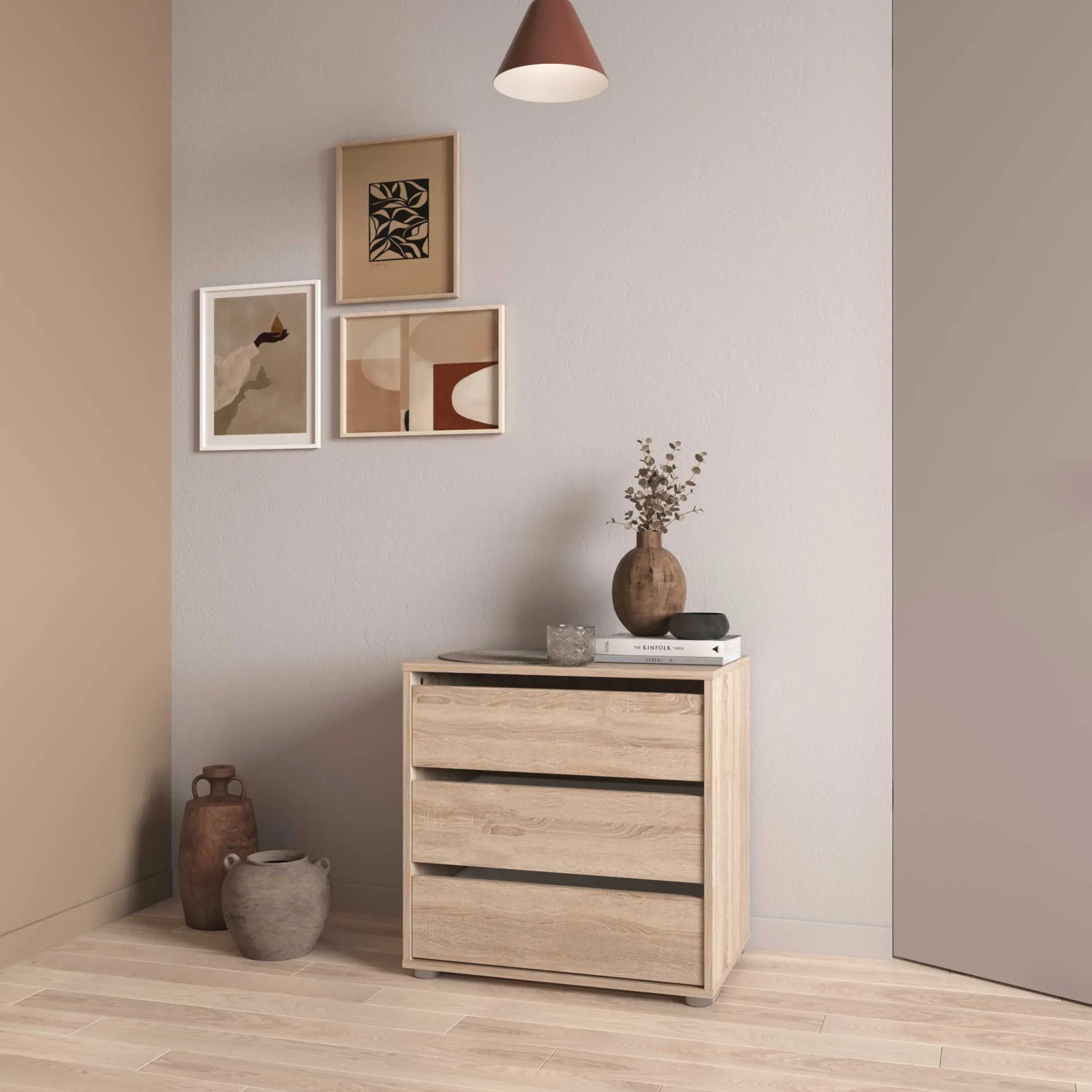 Blokty Kommode - 60x40x58cm - 3 Schubladen - Eiche Dekor
