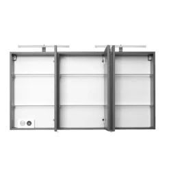 BobbiBadezimmer : Säulenschrank, Spiegelschrank mit LED-Beleuchtung, Waschtischschrank - Hochglanz grau