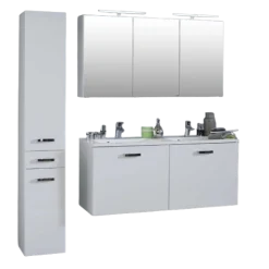 BobbiBadezimmer : Säulenschrank, Waschbeckenschrank, Spiegelschrank - Hochglanz weiß
