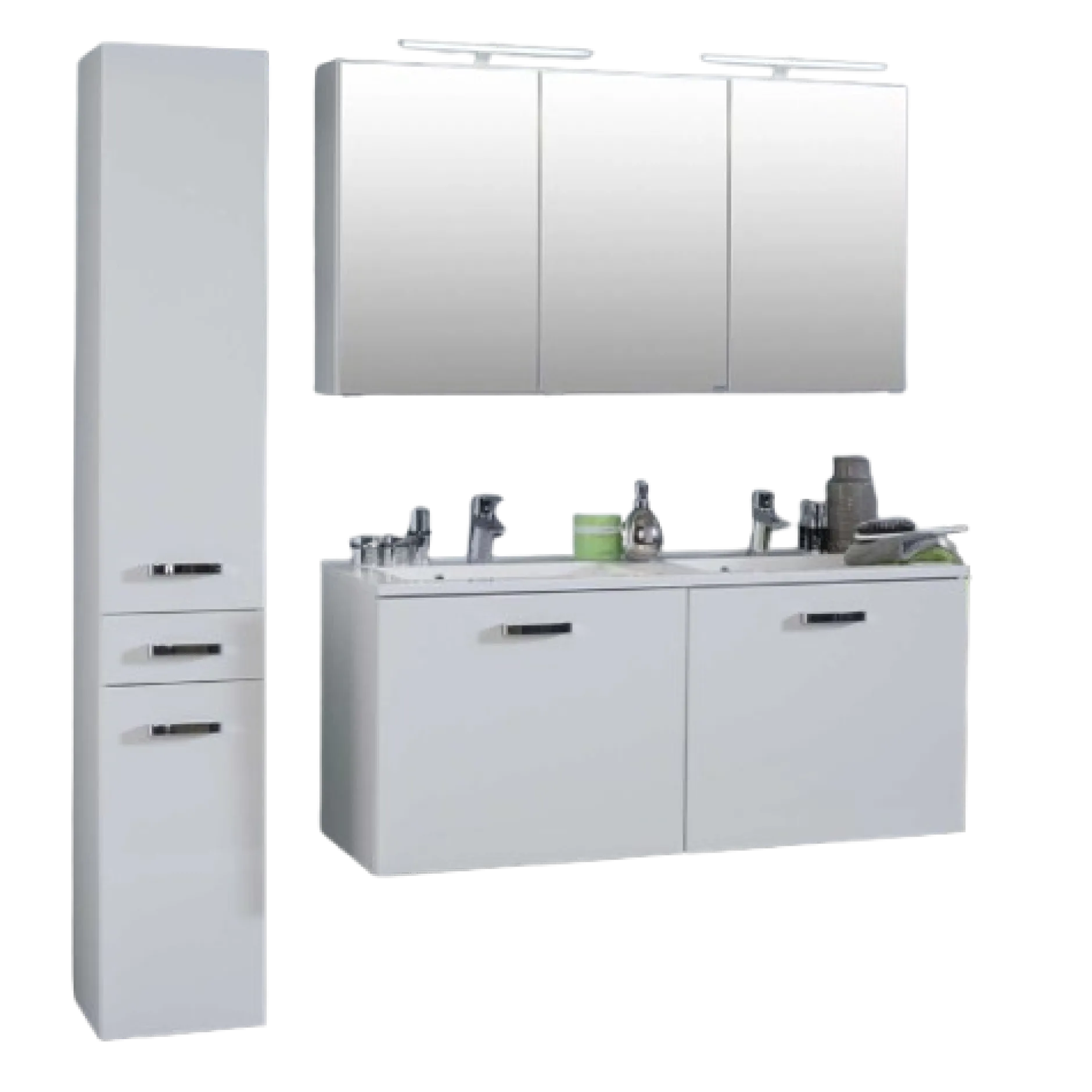 BobbiBadezimmer : Säulenschrank, Waschbeckenschrank, Spiegelschrank - Hochglanz weiß