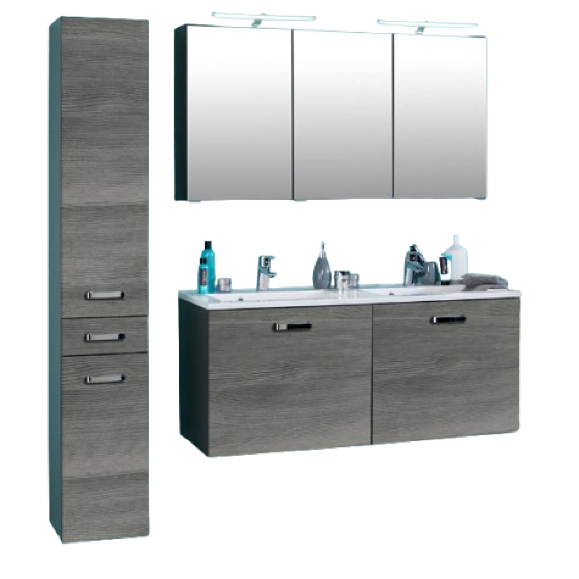 BobbiBadezimmer : Säulenschrank, Waschtischschrank, Spiegelschrank - Eiche grau