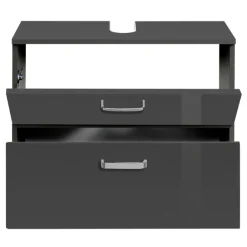 BobbiBadezimmer : 3x Hängeschrank, Spiegelschrank, Waschtischunterschrank - Hochglanz grau