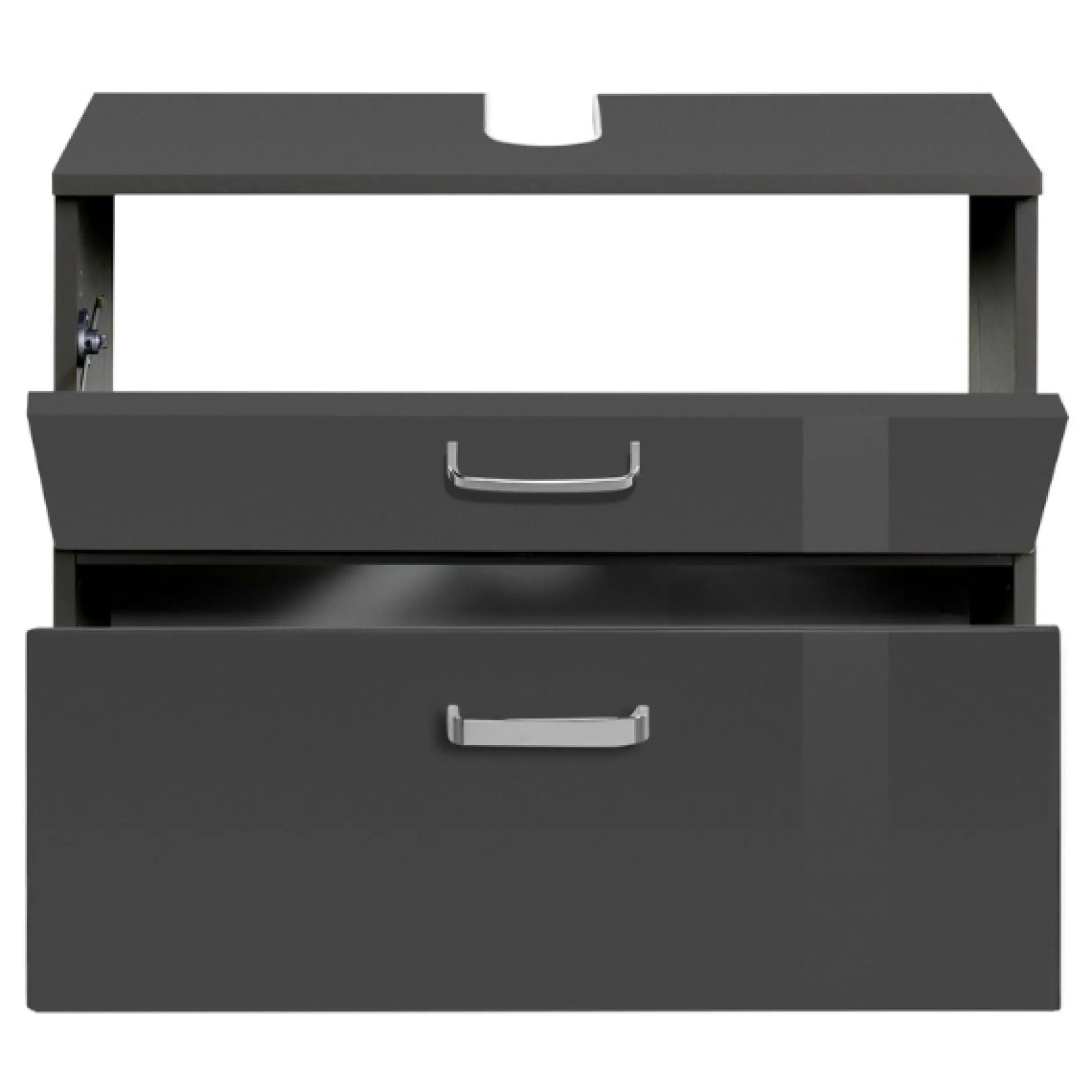 BobbiBadezimmer : 3x Hängeschrank, Spiegelschrank, Waschtischunterschrank - Hochglanz grau