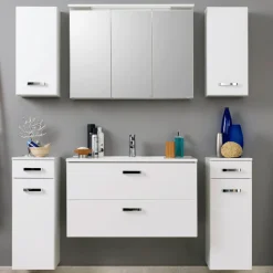 BobbiBadezimmer : 2x Hängeschrank, 2x Unterschrank, Spiegelschrank, Waschbeckenschrank - Hochglanz weiß