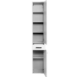 BobbiBadezimmer : 2x Säulenschrank, Waschtischunterschrank, Spiegelschrank - Hochglanz weiß