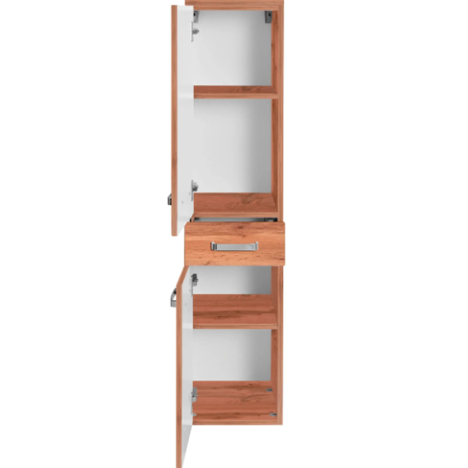 BobbiBadezimmer : 2x Säulenschrank, Spiegelschrank, Waschtischunterschrank - Eiche