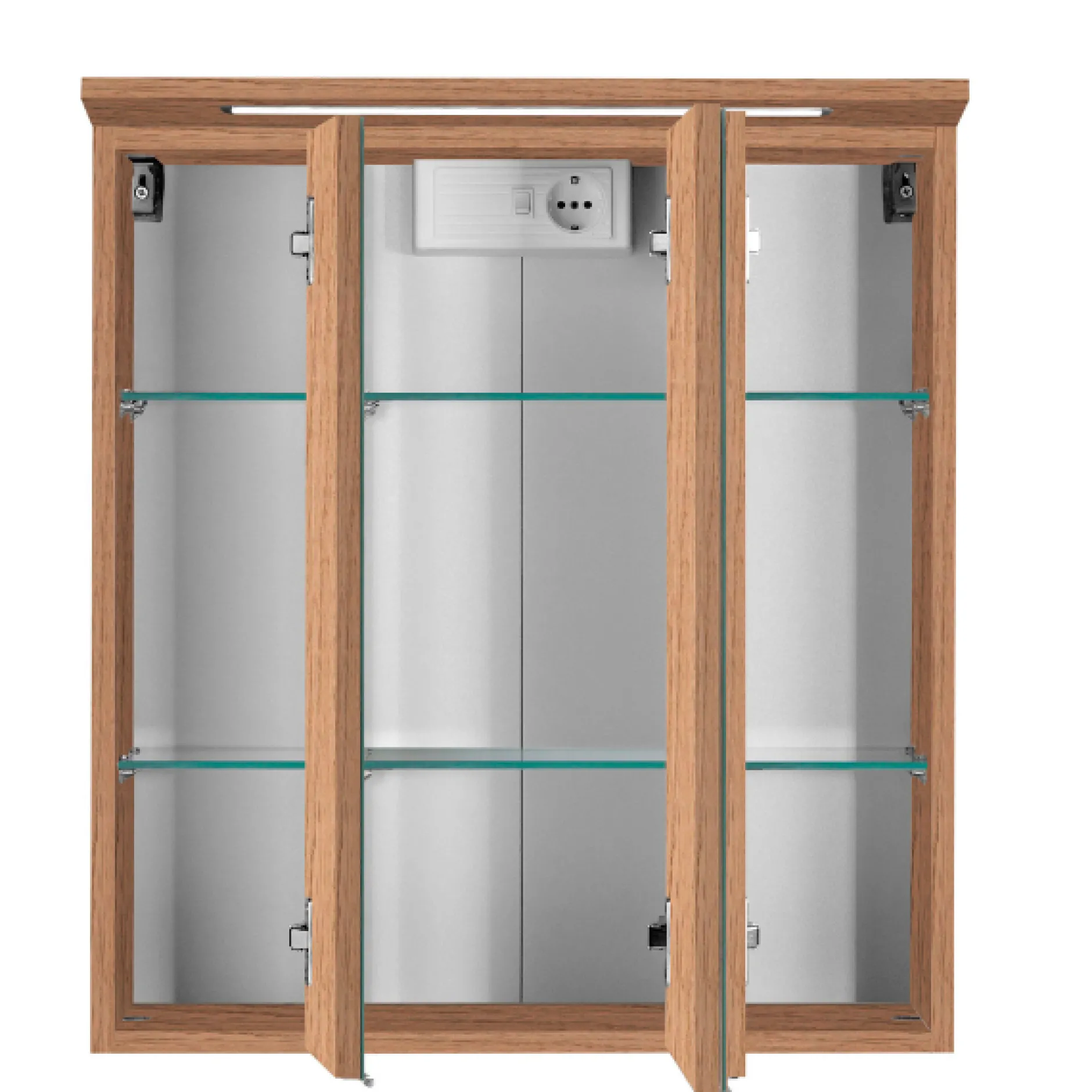 BobbiBadezimmer : 2x Säulenschrank, Spiegelschrank, Waschtischunterschrank - Eiche