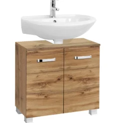 BobbiBadezimmer : 2x Säulenschrank, Spiegelschrank, Waschtischunterschrank - Eiche