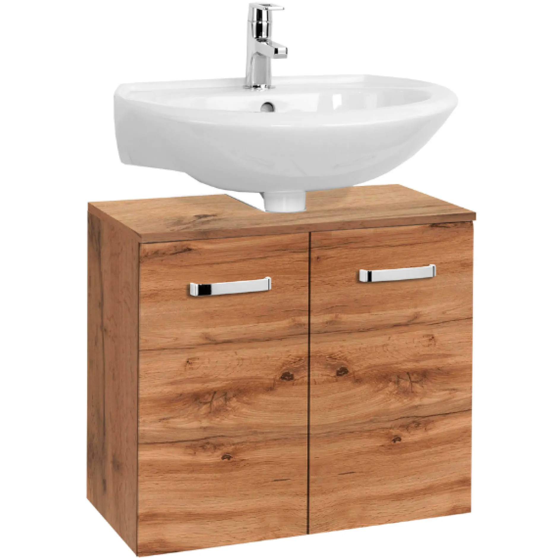BobbiBadezimmer : 2x Säulenschrank, Spiegelschrank, Waschtischunterschrank - Eiche