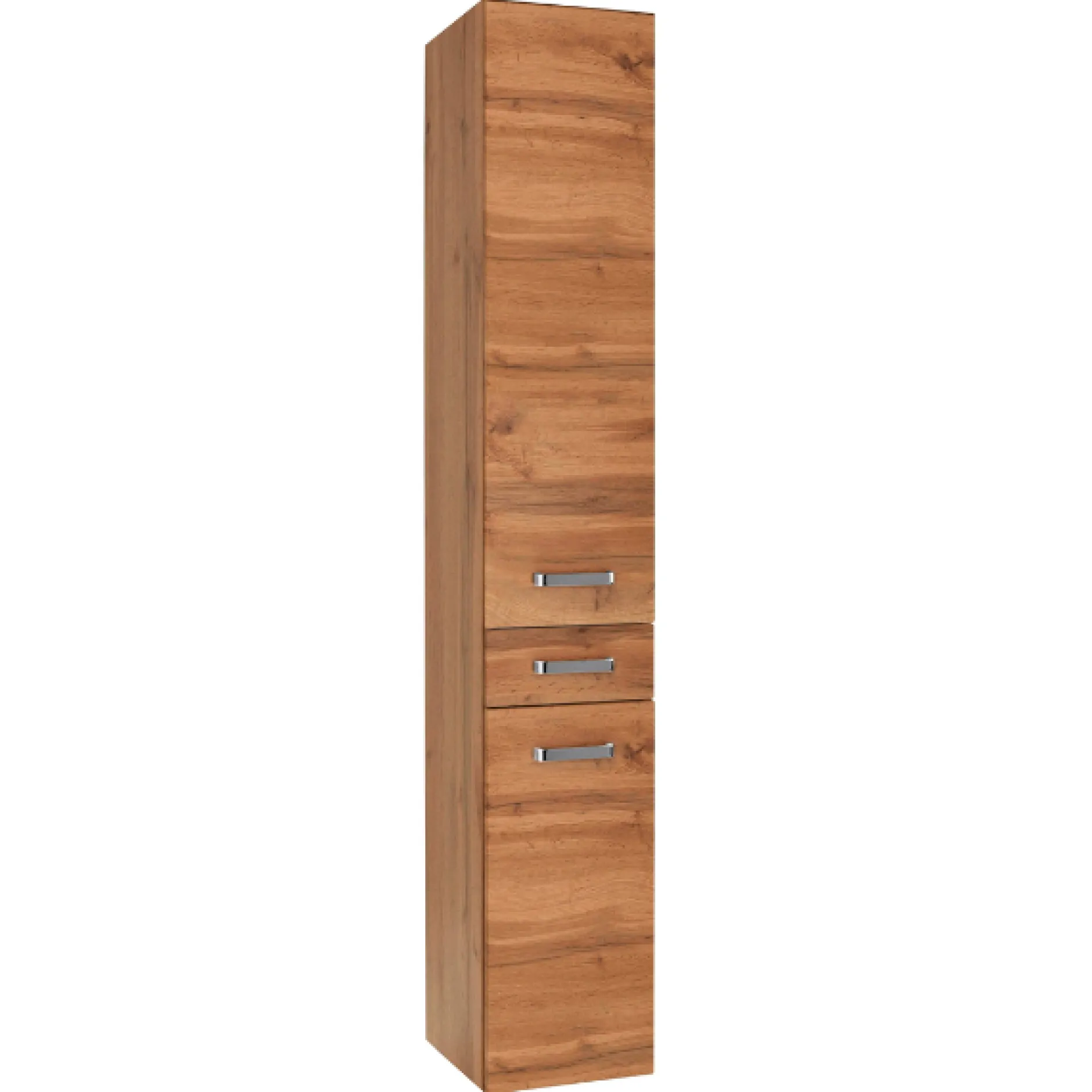 BobbiBadezimmer : 2x Säulenschrank, Spiegelschrank, Waschtischunterschrank - Eiche