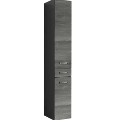 BobbiBadezimmer : 2x Säulenschrank, Spiegelschrank, Waschtischschrank - Eiche grau