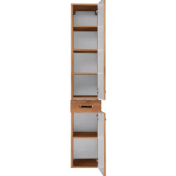 BobbiBadezimmer : 2x Säulenschrank, Spiegelschrank, Waschtischunterschrank - Eiche