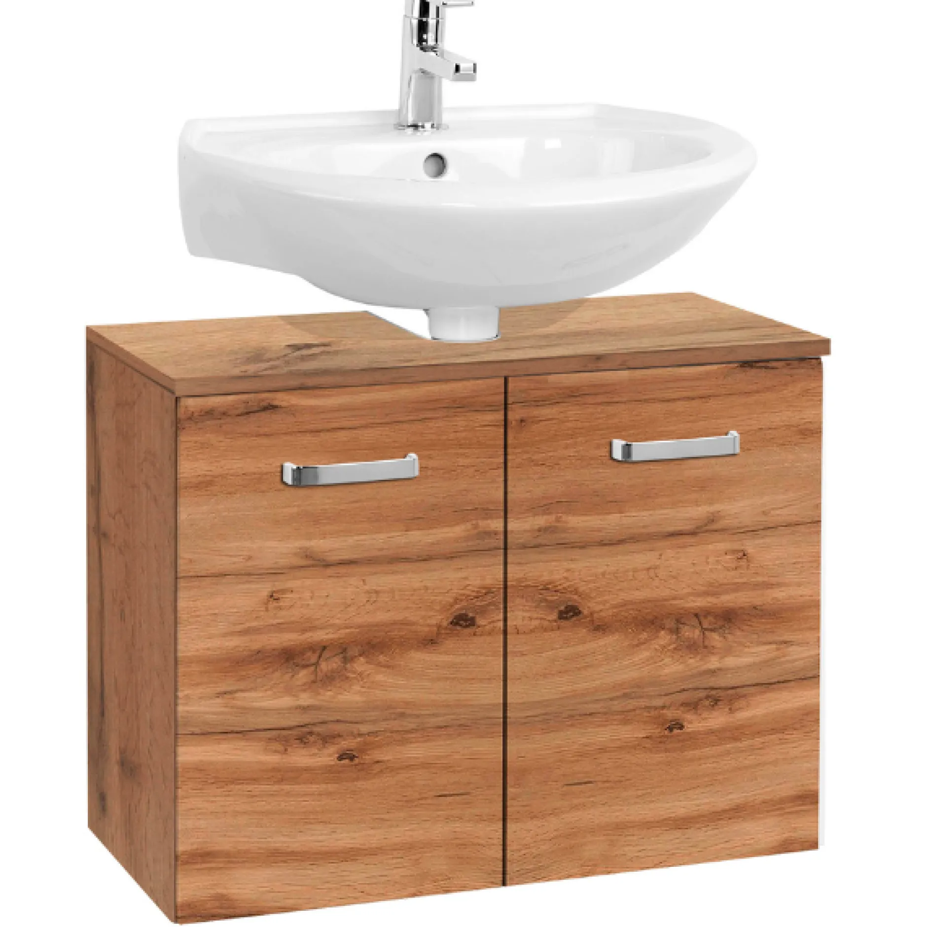BobbiBadezimmer : 2x Säulenschrank, Spiegelschrank, Waschtischunterschrank - Eiche