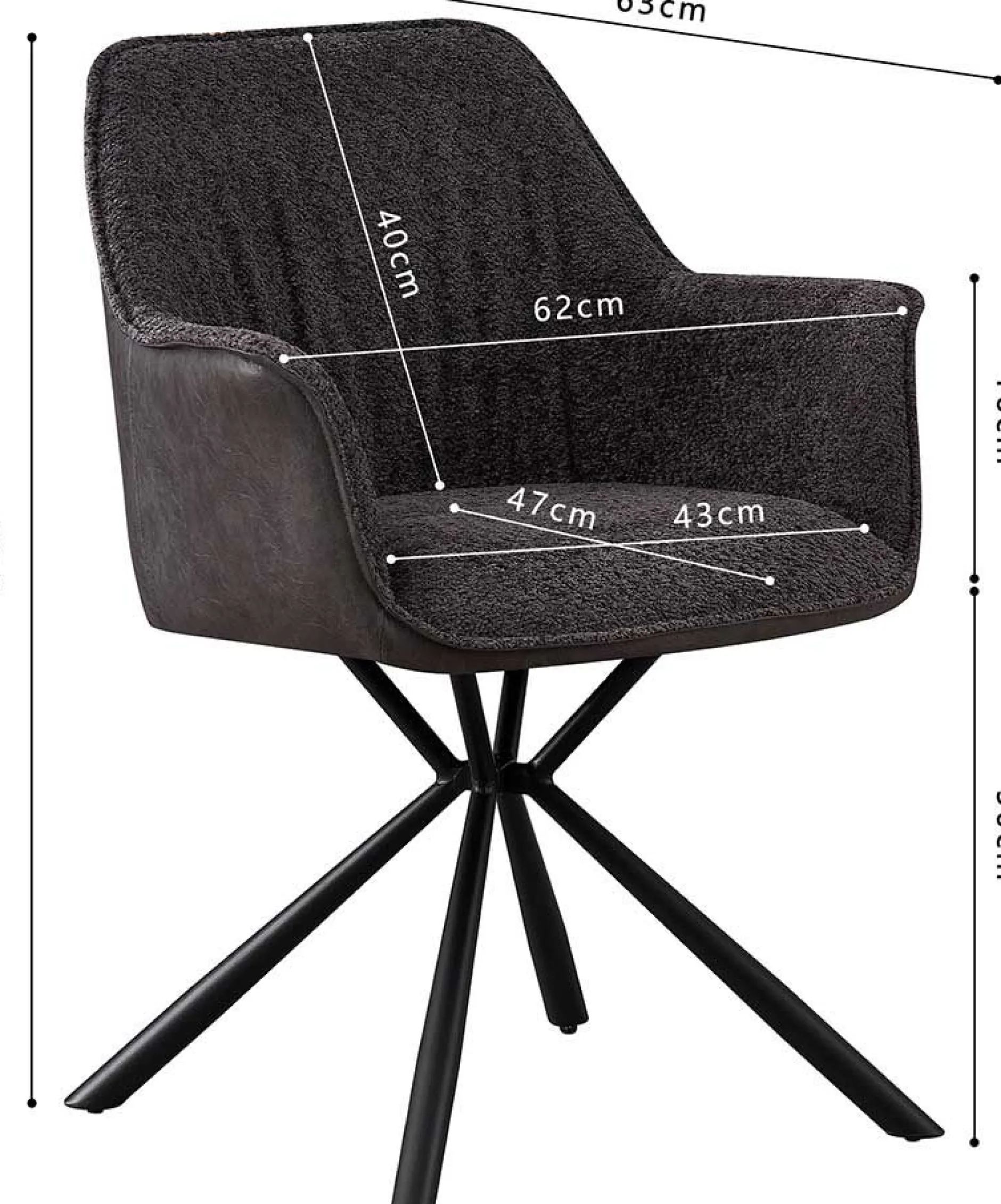 Bouclé-Stuhl Lucie Hellgrau PU-Rücken | Metallbeine | H82,5 x B62 x T63 cm