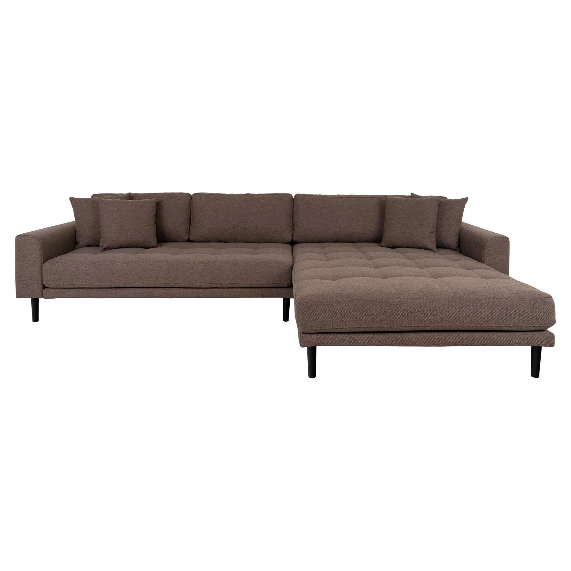Braunes Lido Lounge Sofa rechts mit vier Kissen