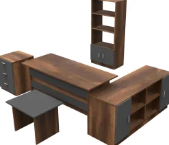 Büromöbel-Set VO15 - 100% MELAMINE - Nussbaum - 140 x 140 x 60 cm