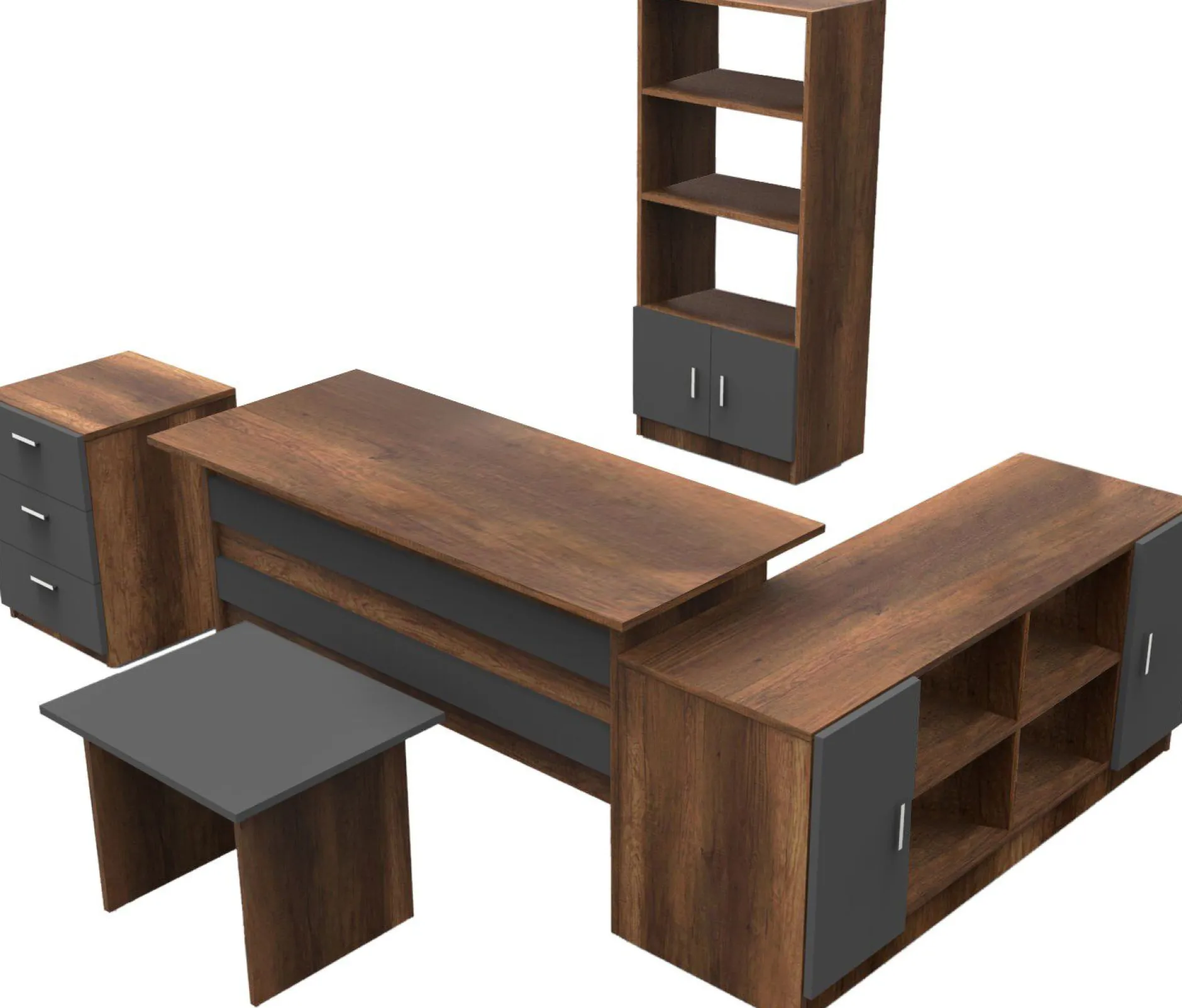 Büromöbel-Set VO15 - 100% MELAMINE - Nussbaum - 140 x 140 x 60 cm