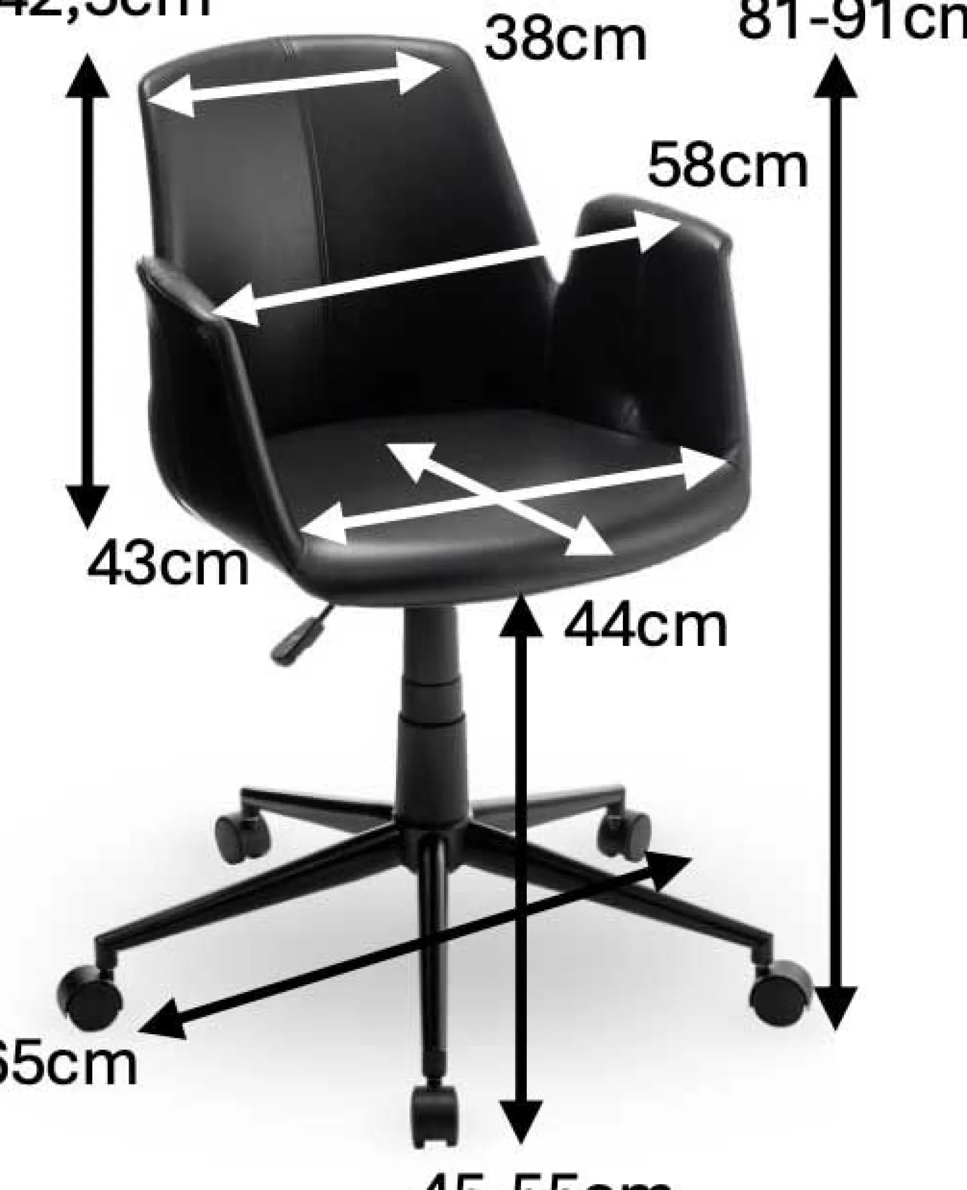 Bürostuhl Playtime - 55x60x84 cm - Schwarz/PU Kunstleder