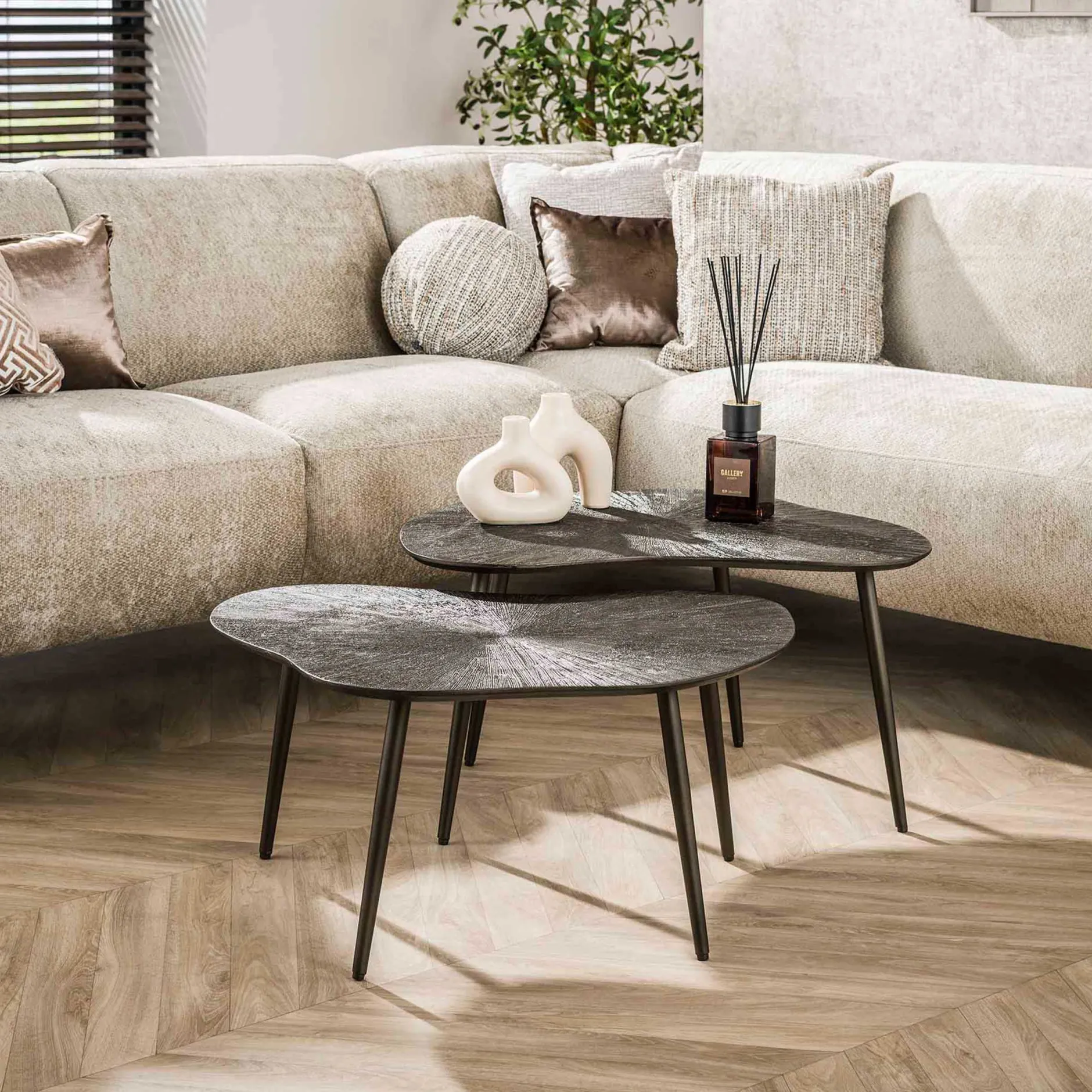 Brown Ray Metall Blatt Couchtisch Set/2 - Dunkelbraun Bronze