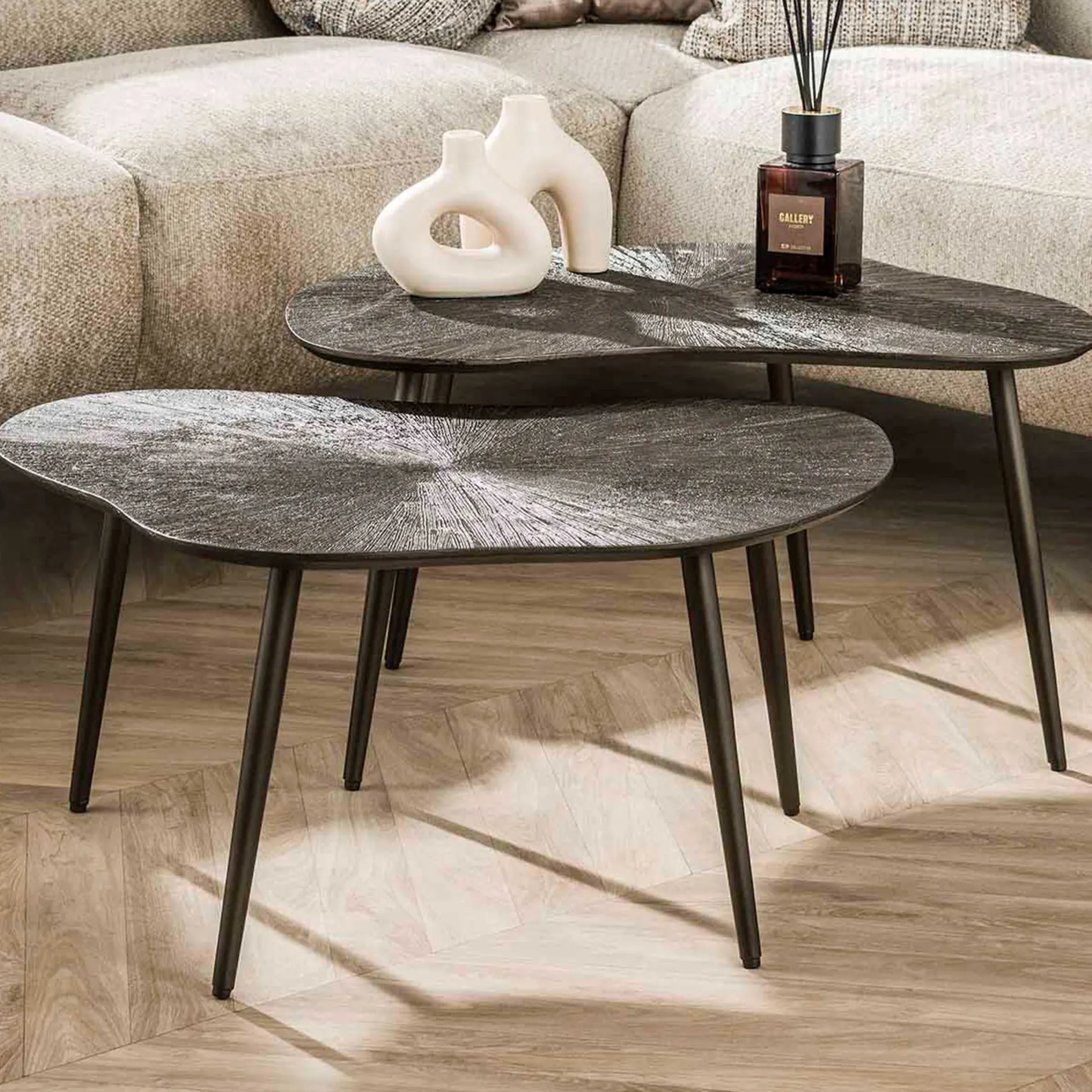 Brown Ray Metall Blatt Couchtisch Set/2 - Dunkelbraun Bronze