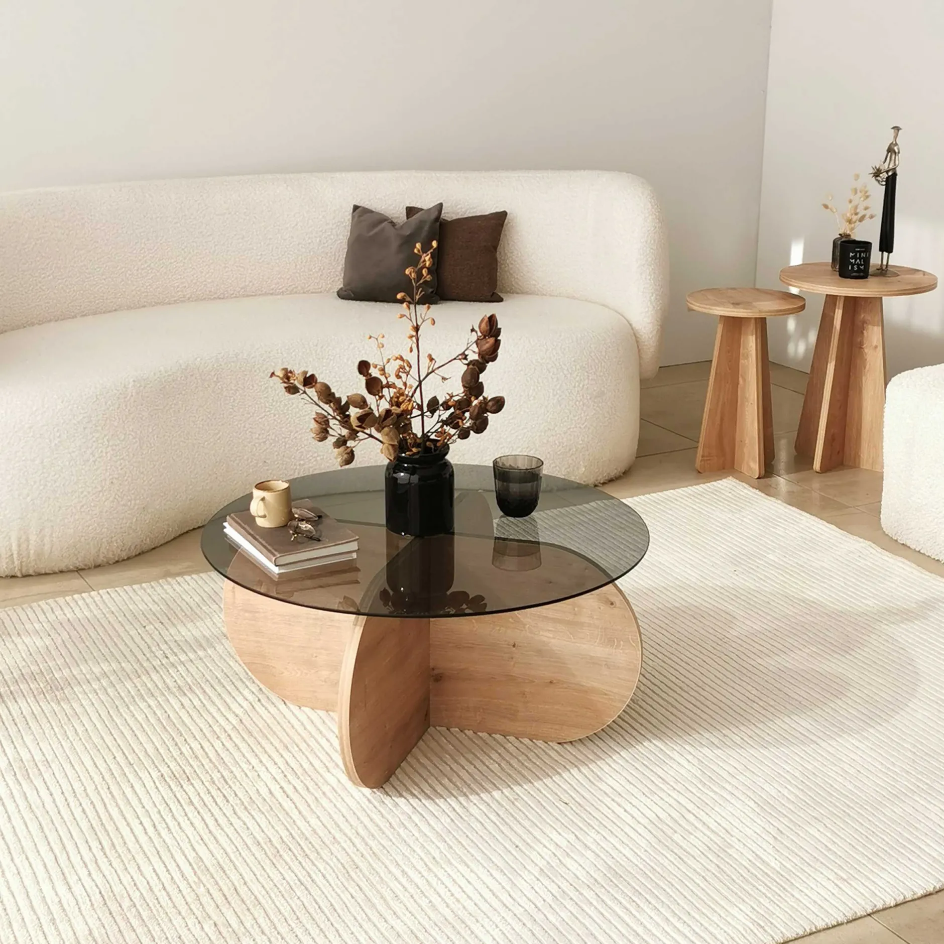 Bubble Couchtisch | GEHÄRTETES GLAS | Eiche, Rauch