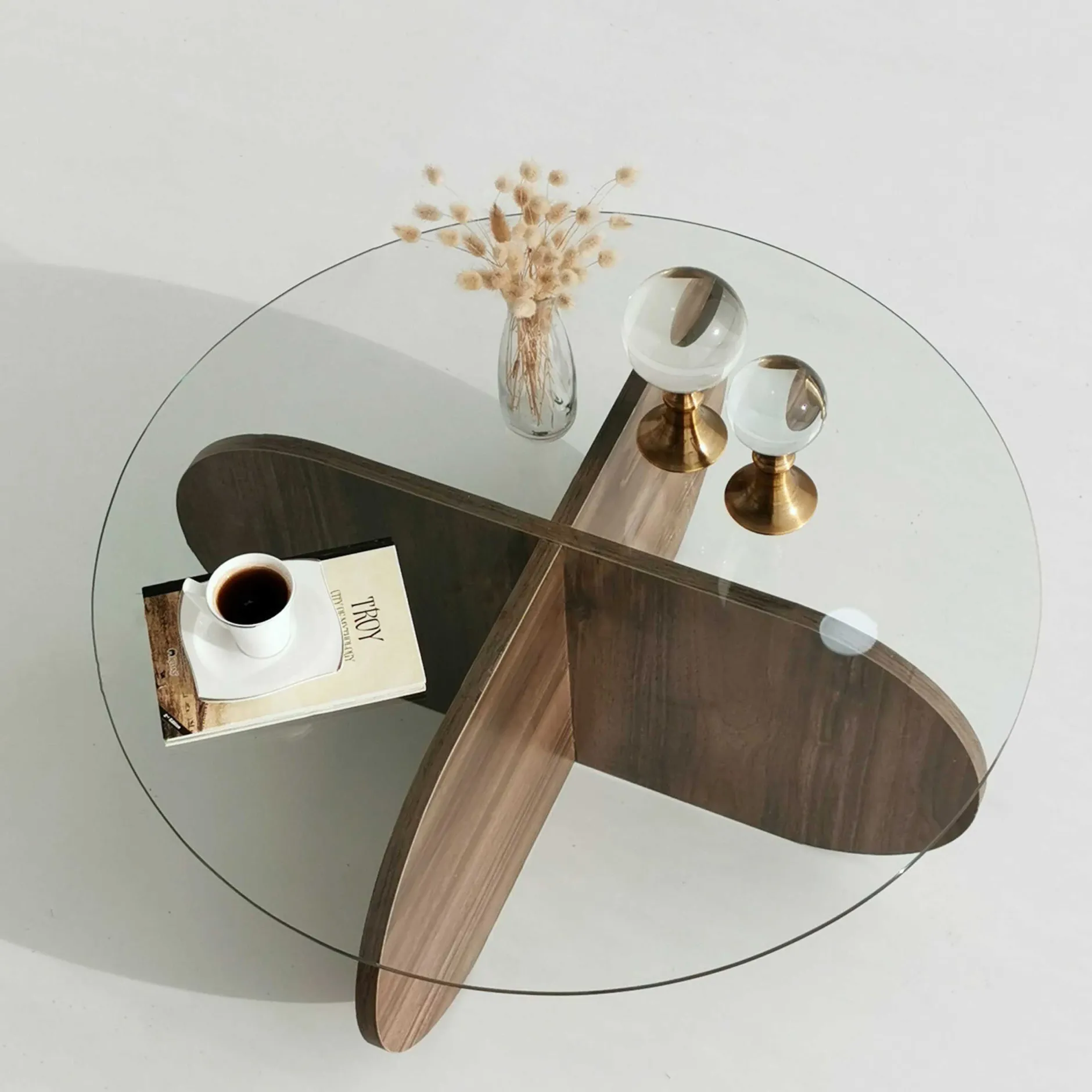 Bubble CT Couchtisch | GEHÄRTETES GLAS | Walnuss