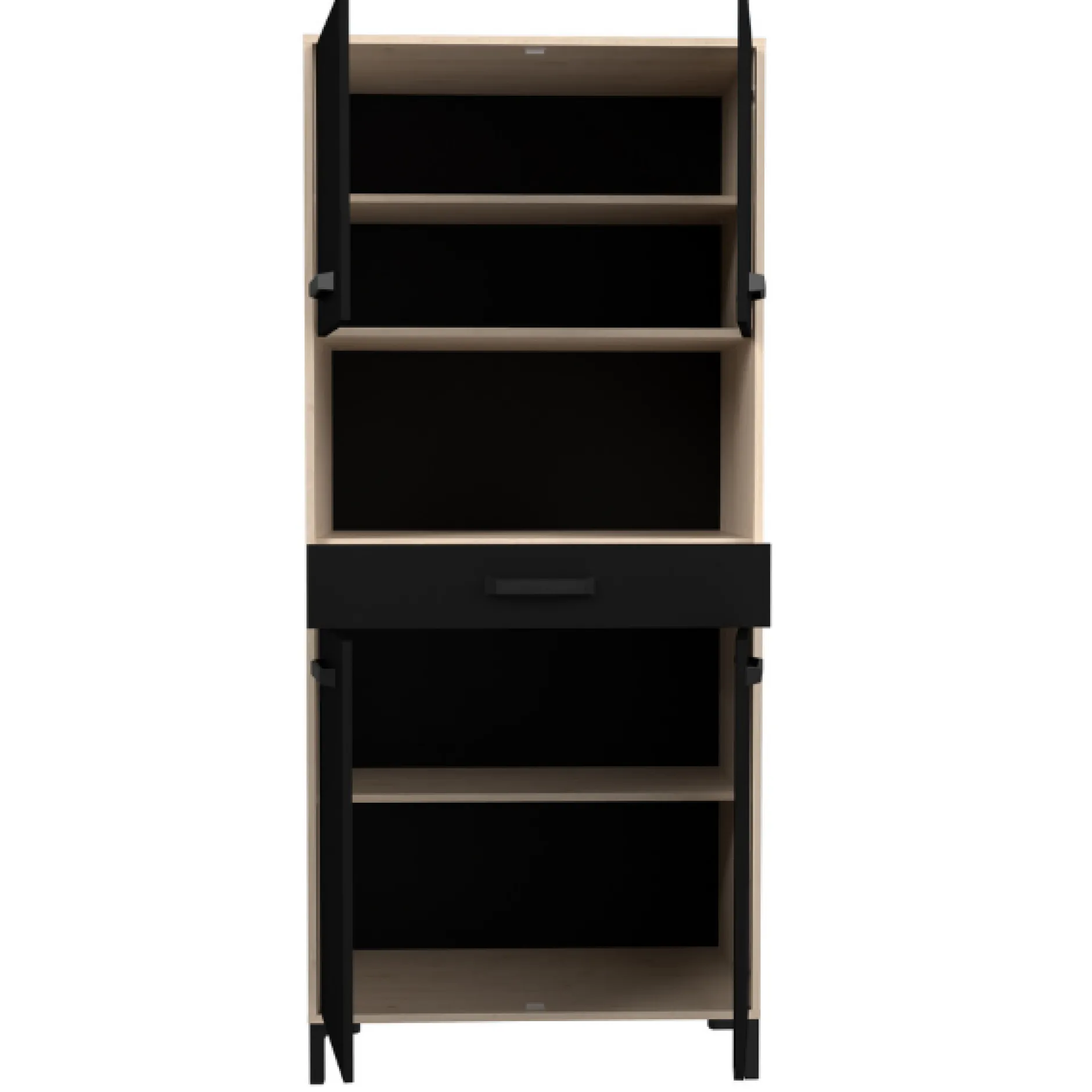 Buffetschrank Felicity 80cm, 4 Türen und 1 Schublade - Eichendekor/schwarz