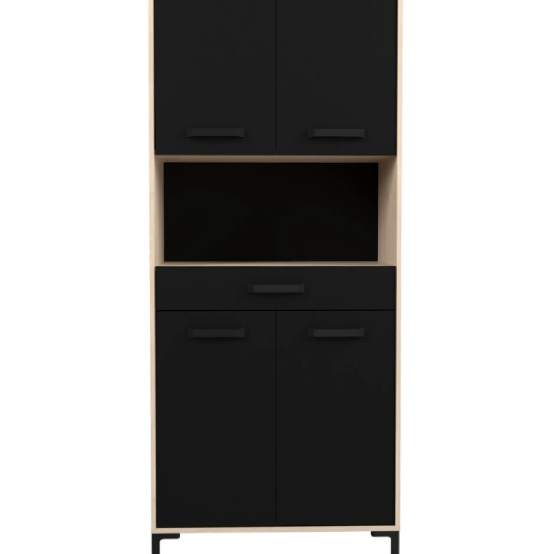 Buffetschrank Felicity 80cm, 4 Türen und 1 Schublade - Eichendekor/schwarz