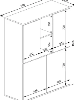 Buffetschrank Kosmo - 90x35x150cm - 4 Türen - Kaschmir/Eiche Dekor