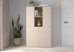 Buffetschrank Kosmo - 90x35x150cm - 4 Türen - Kaschmir/Eiche Dekor