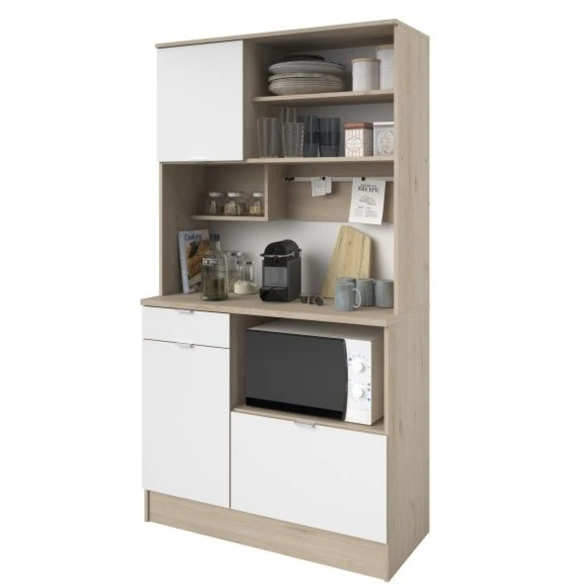 Buffetschrank Lydia 100cm, 3 Türen und 1 Schublade - Dekor Weiß/Eiche