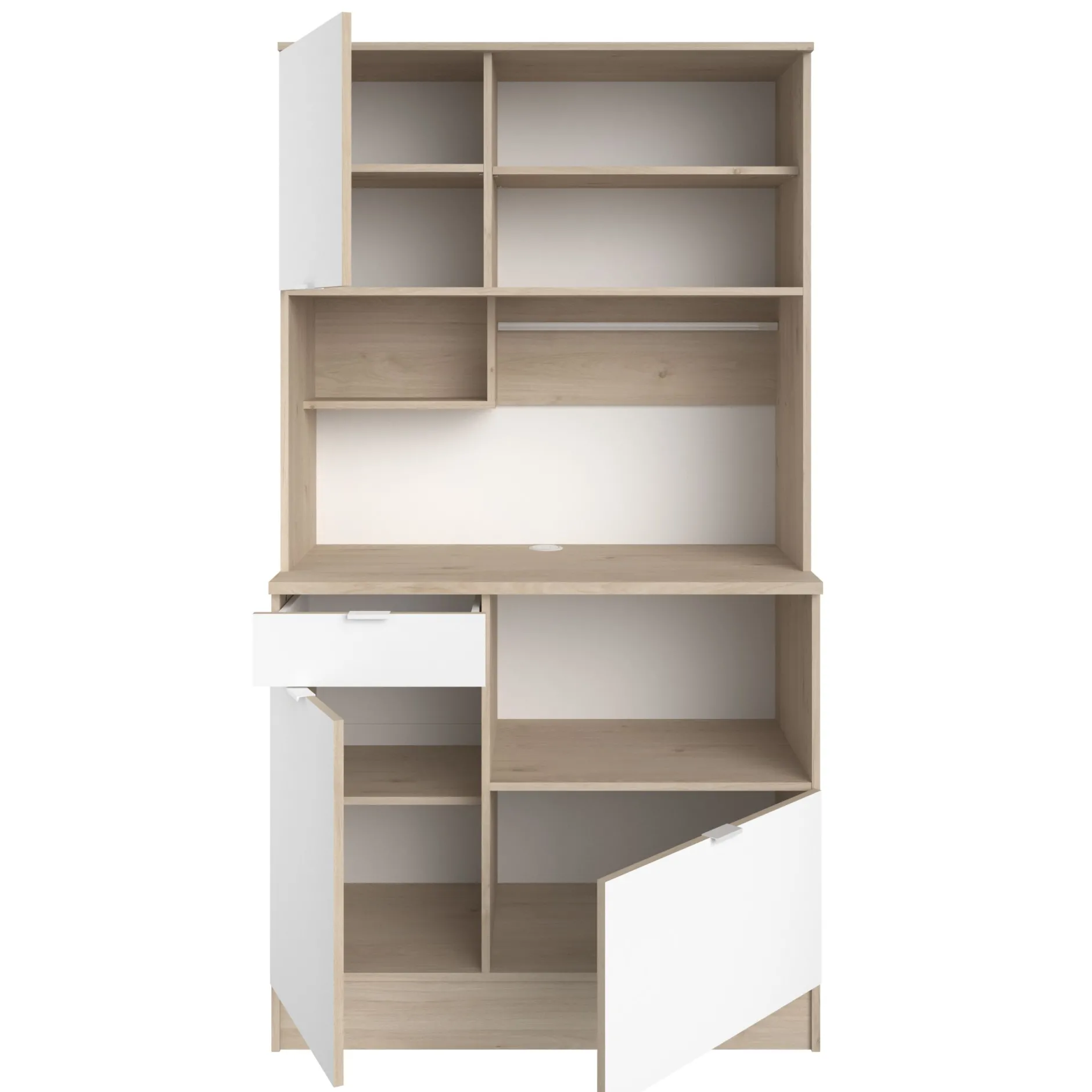 Buffetschrank Lydia 100cm, 3 Türen und 1 Schublade - Dekor Weiß/Eiche