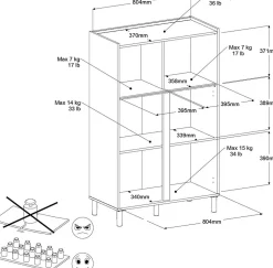 Buffetschrank Morpheus - 84x40x135cm - 2 Türen - Eiche Dekor/Weiß