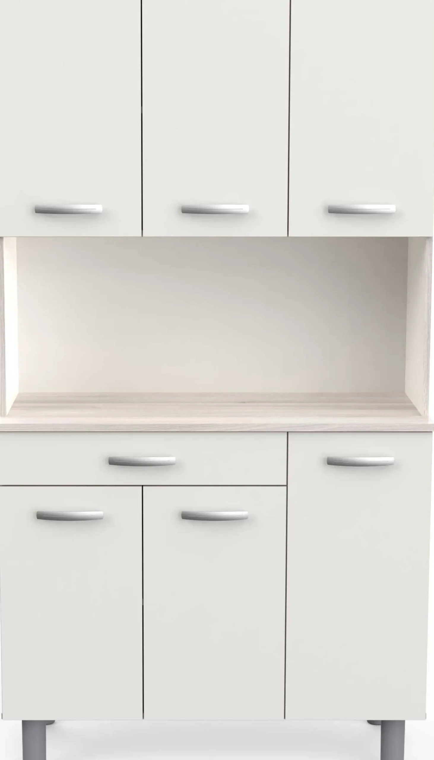 Buffetschrank Pavel 185cm hoch - matt weiß/akazienfarben mit Arbeitsplatte