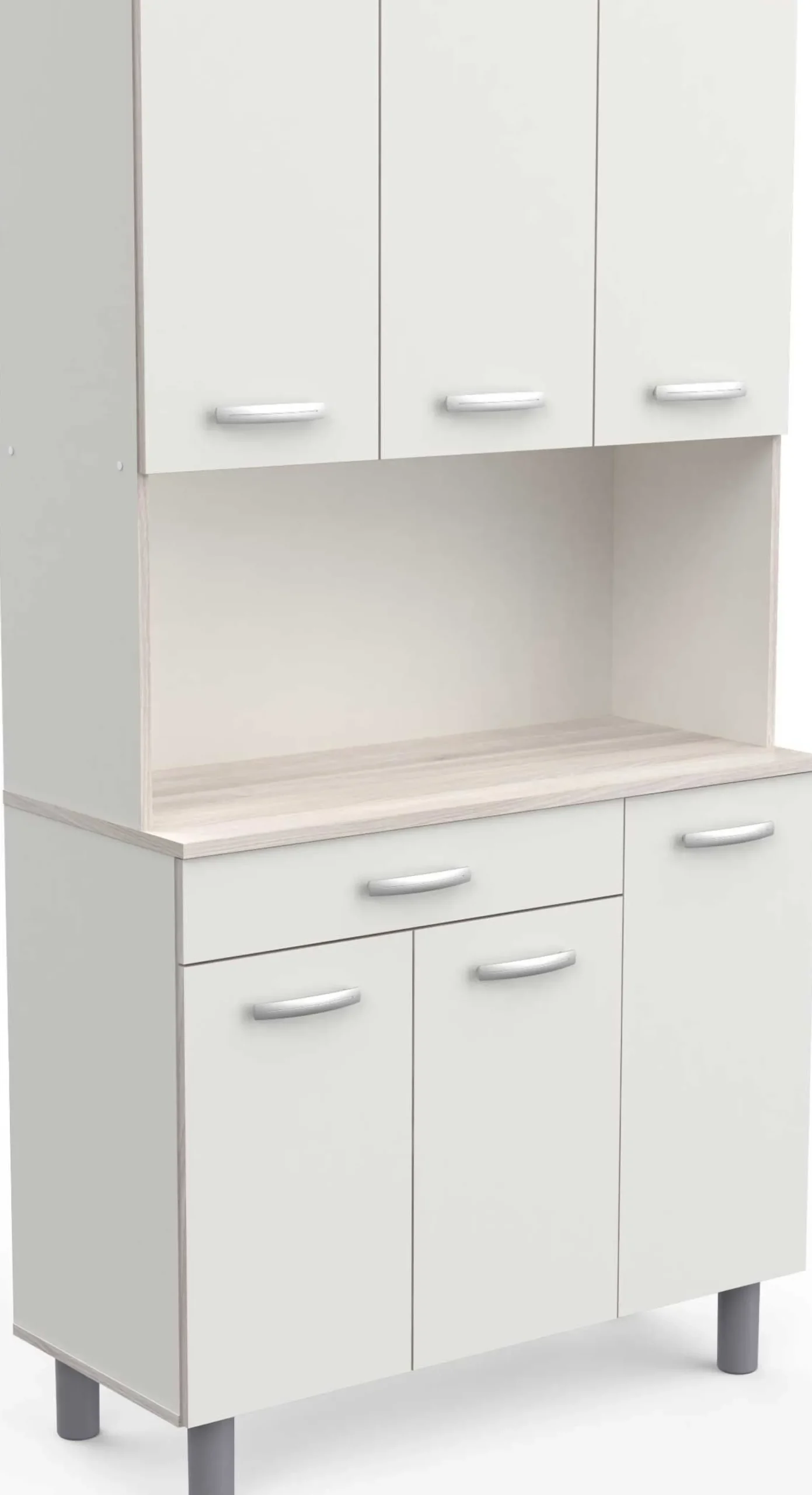 Buffetschrank Pavel 185cm hoch - matt weiß/akazienfarben mit Arbeitsplatte