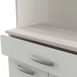 Buffetschrank Pavel 185cm hoch - matt weiß/akazienfarben mit Arbeitsplatte