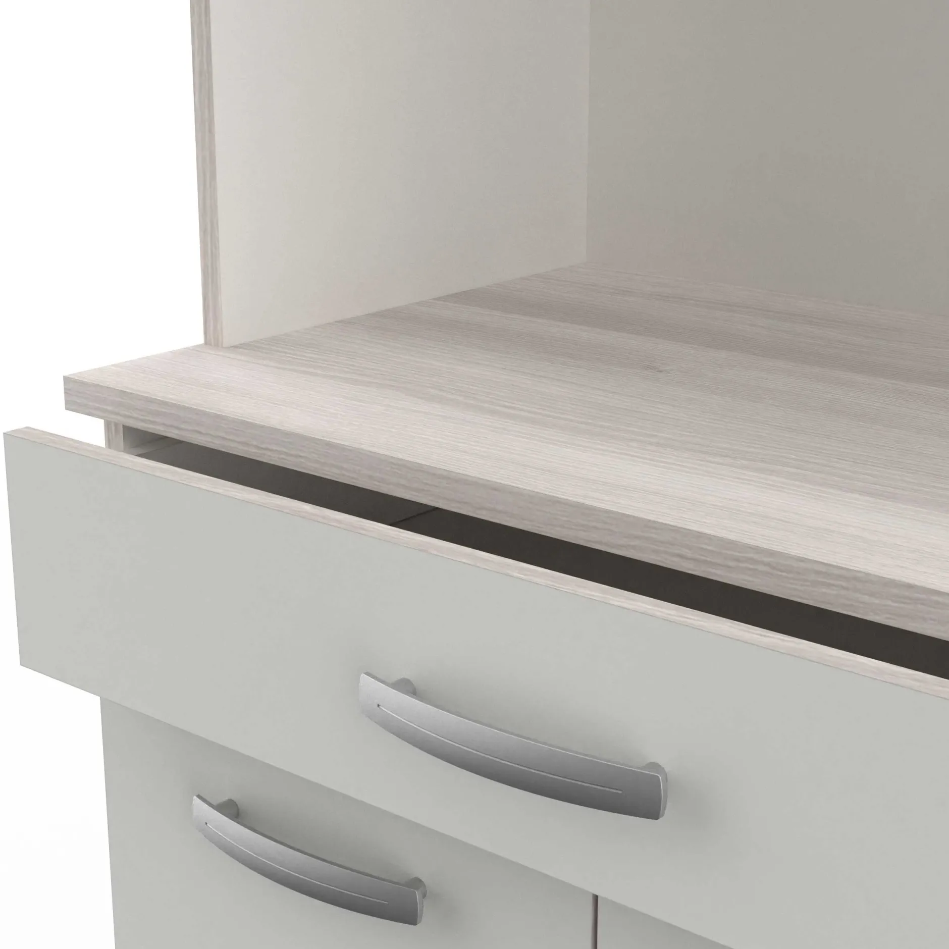 Buffetschrank Pavel 185cm hoch - matt weiß/akazienfarben mit Arbeitsplatte