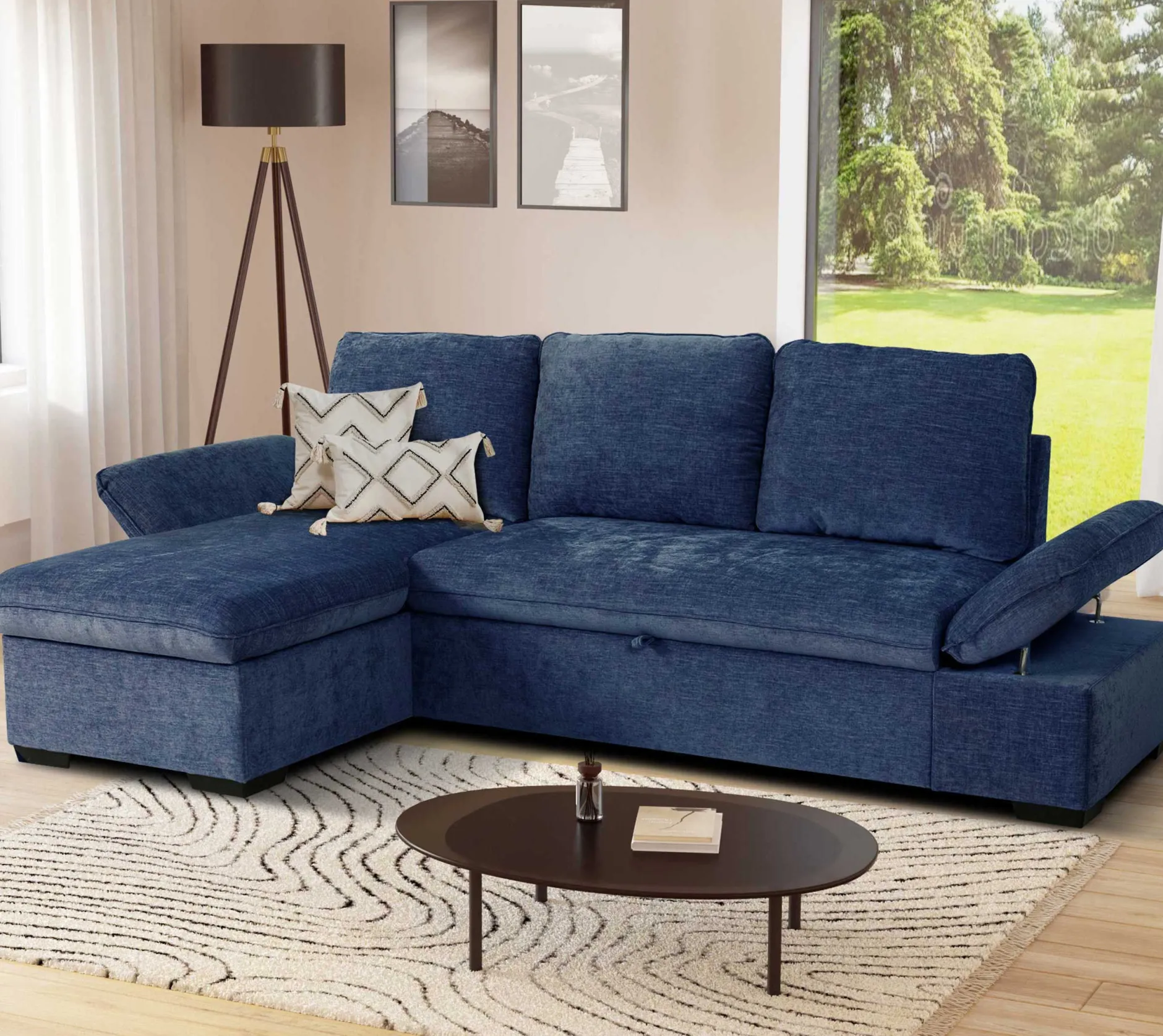 Candy Eckbank links - mit Stauraum - blau