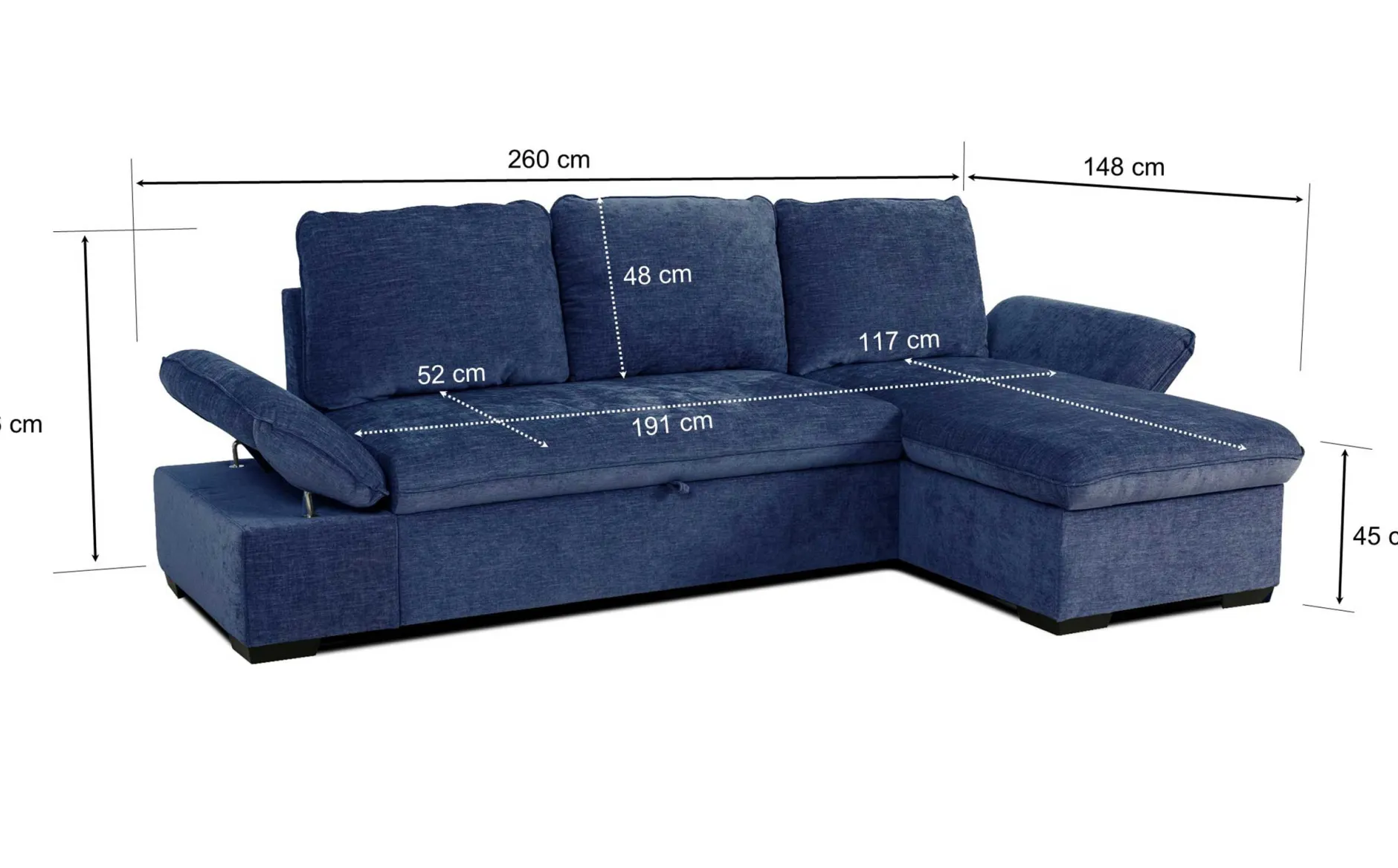 Candy Eckbank links - mit Stauraum - blau