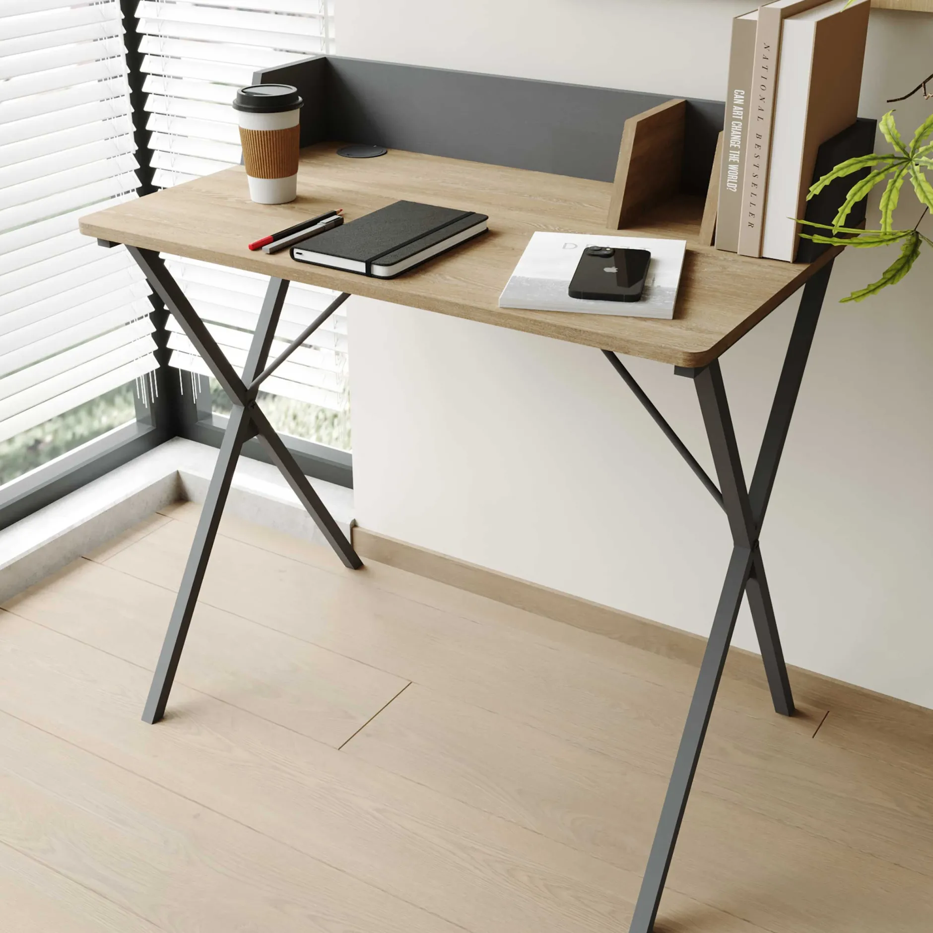 Carl Schreibtisch 120x48x78,5cm - Eiche Dekor/dunkelgrau