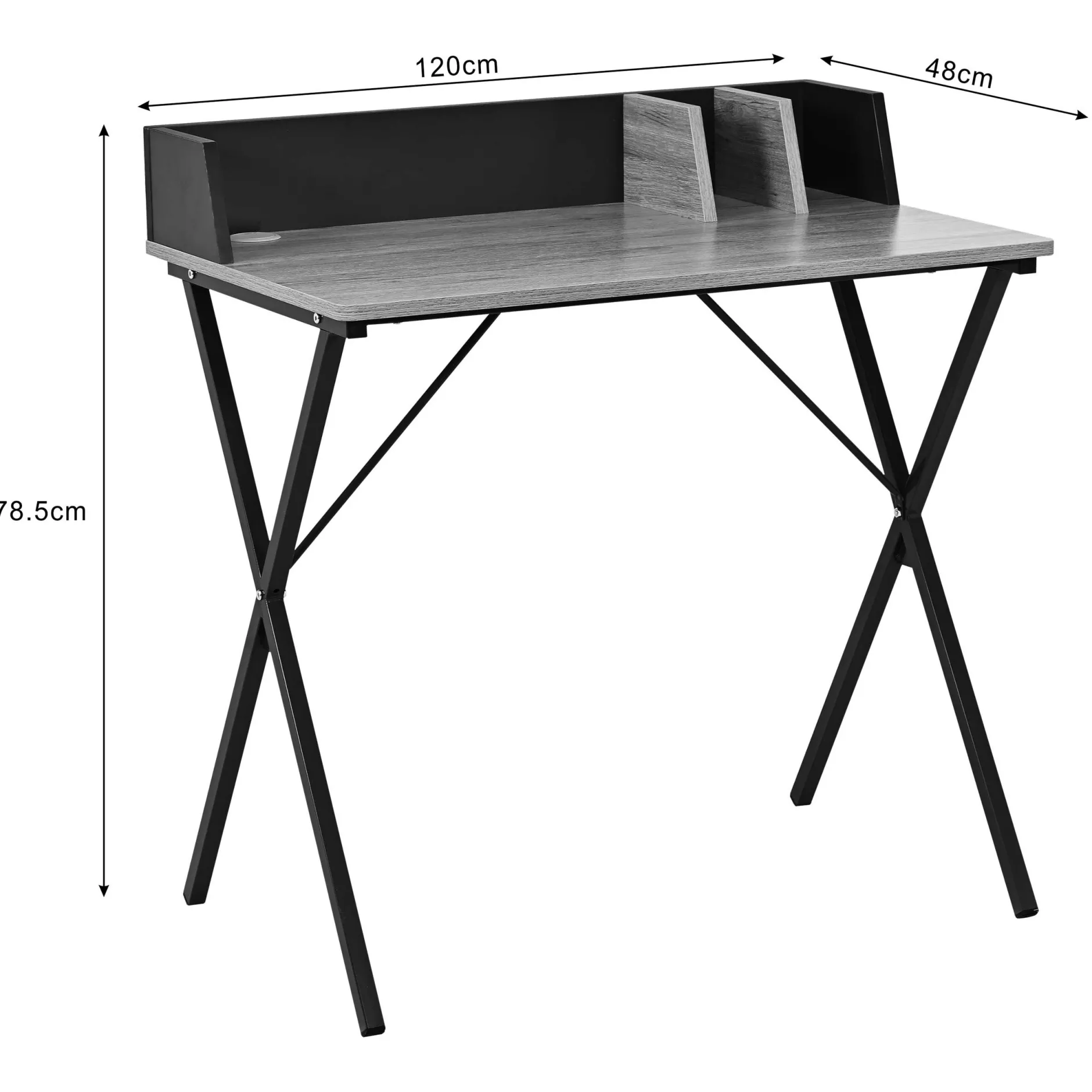 Carl Schreibtisch 120x48x78,5cm - Eiche Dekor/dunkelgrau