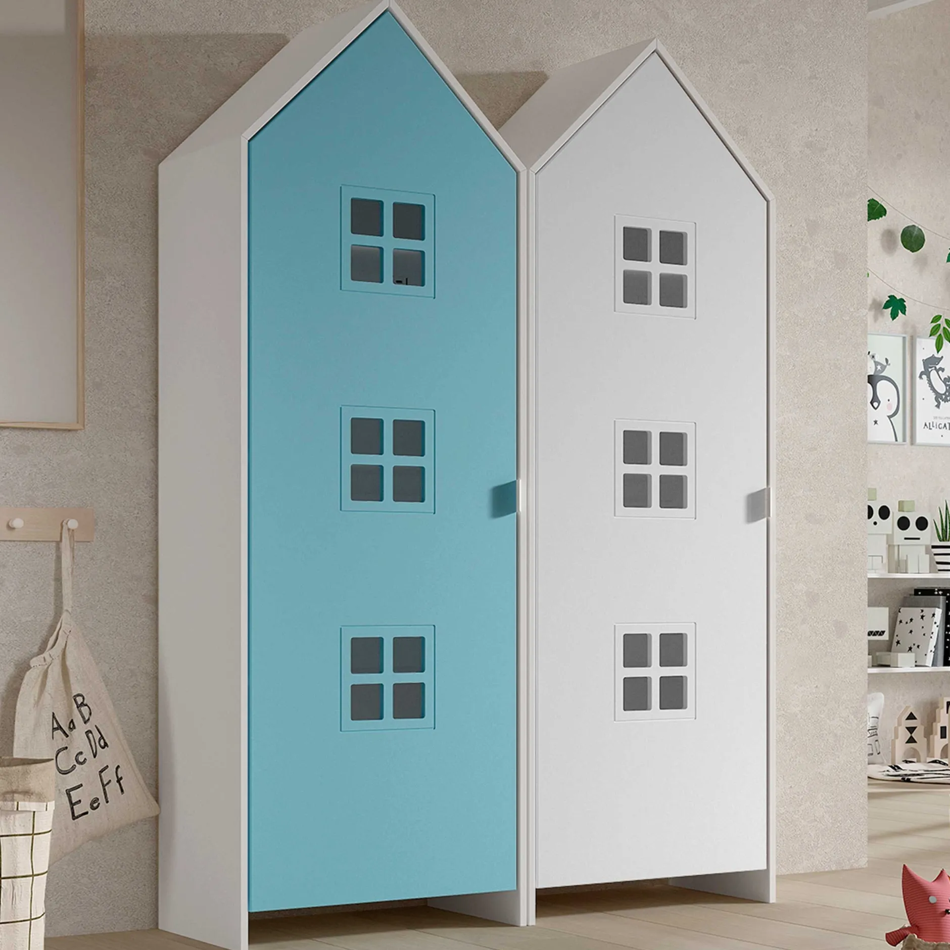 Casami Brügge 2-teiliger Kleiderschrank - 115x37x172 cm - Blau/Weiß