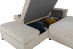 Castel Ecksofa links - mit Stauraum - weißer Rippensamt