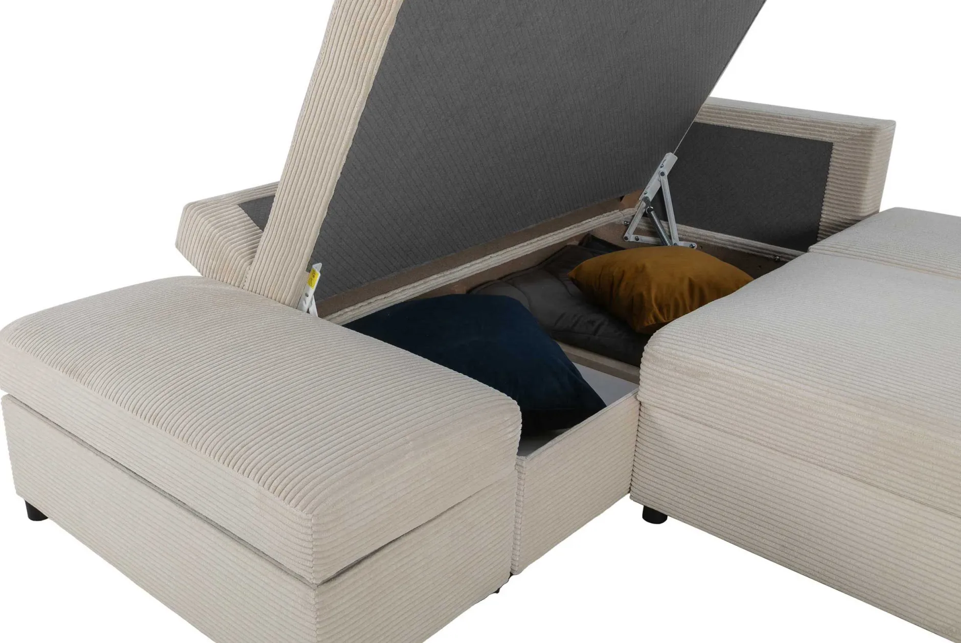 Castel Ecksofa links - mit Stauraum - weißer Rippensamt