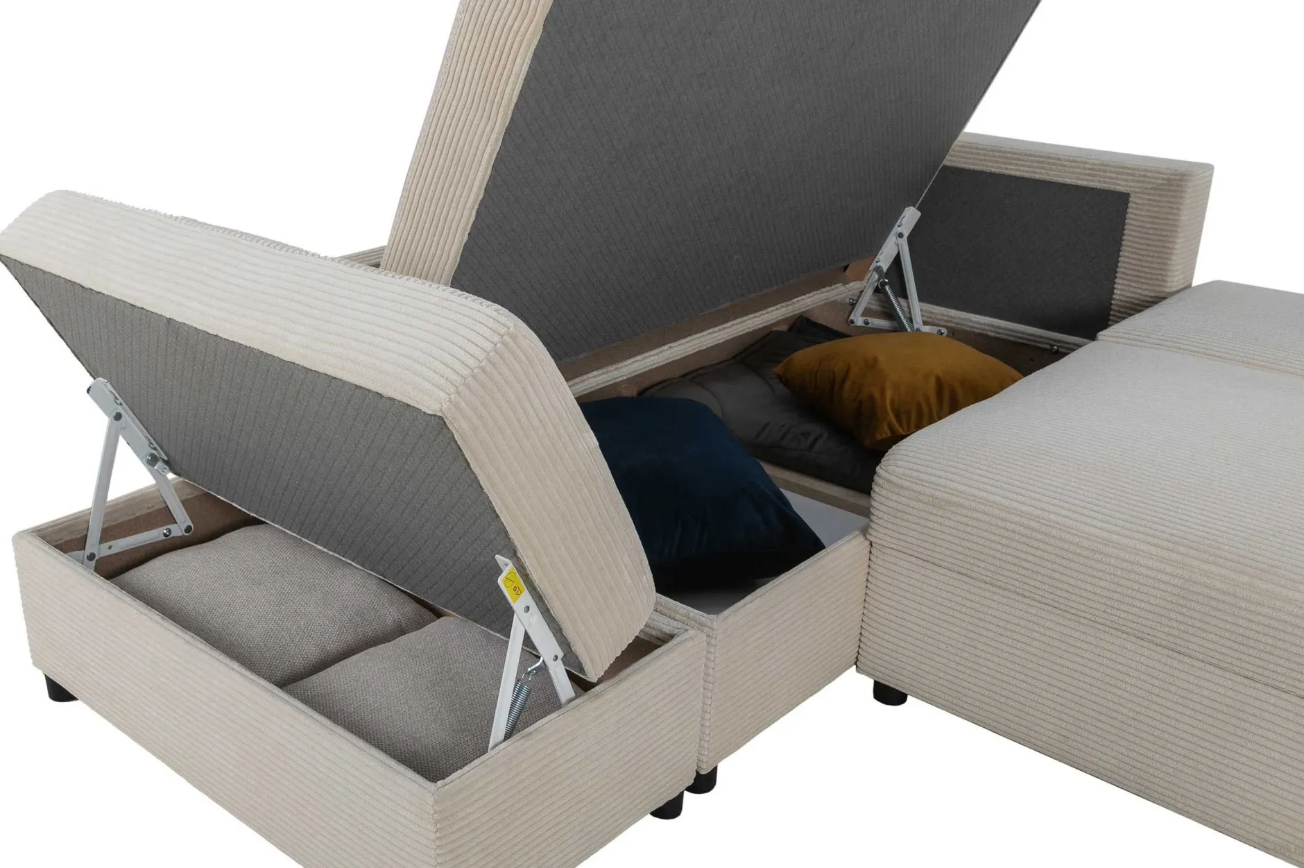 Castel Ecksofa links - mit Stauraum - weißer Rippensamt