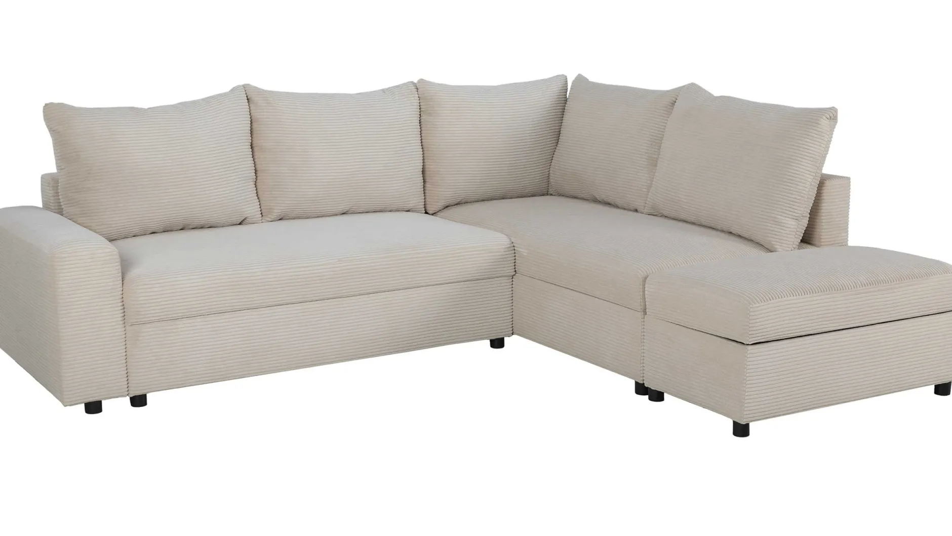 Castel Ecksofa rechts - mit Stauraum - weißer Rippensamt