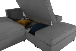 Castel Ecksofa rechts - mit Stauraum - anthrazit gerippter Samt