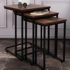 Ce Metal Zigon Satztisch (3-teilig) | METALLRAHMEN | Walnuss, Schwarz