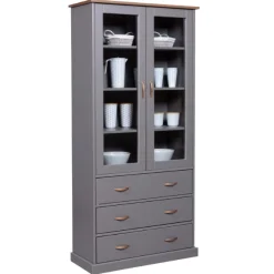 Cerci Vitrine 190x39x90cm - 2 Türen und 3 Schubladen - grau